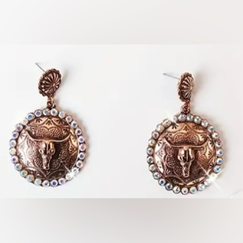 Southwest Style Bronze Bull Head Earrings - Picture 2 of 2